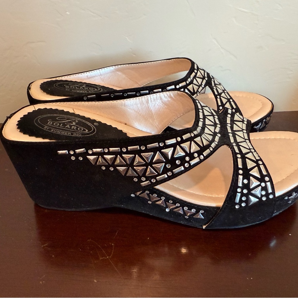 Bolaro Black embellished NEW Wedge Sandals for Women Sz 7 1/2
